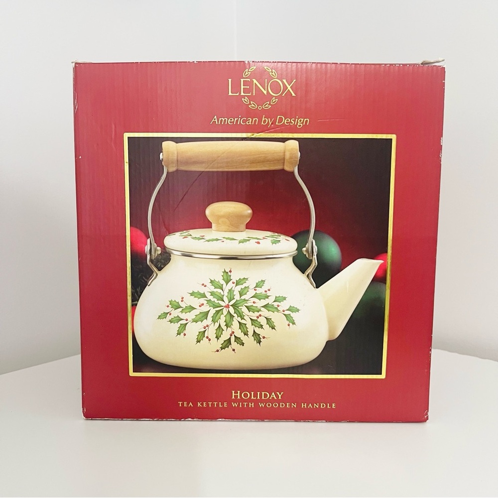 Vintage Lenox NEW Holiday Tea Kettle with Wooden Handle